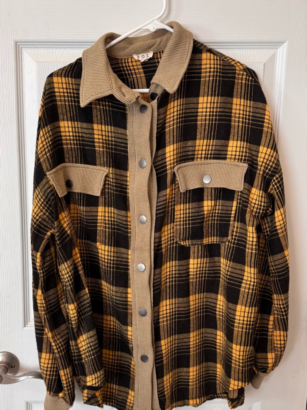 POL Black and Yellow Plaid Button-Up /Shacket